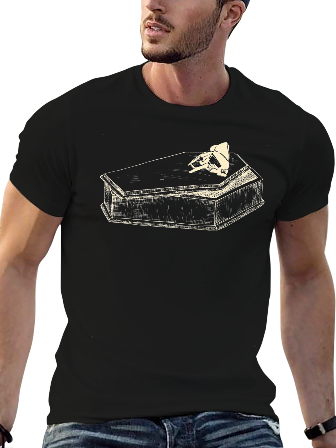 Skull Coffin Graphic T-Shirt - Black