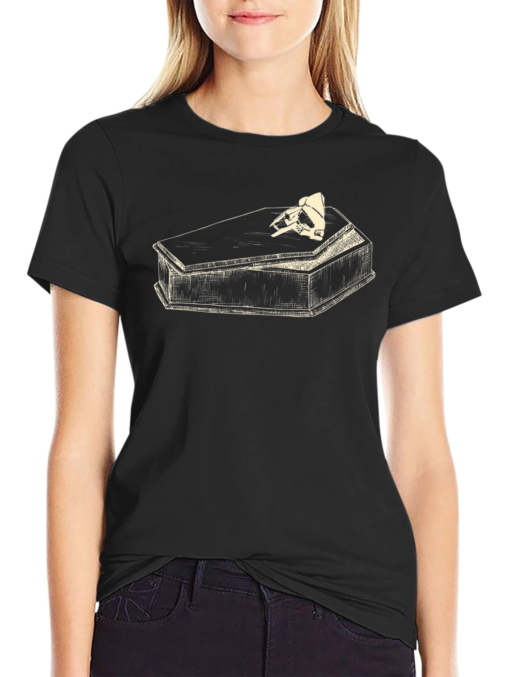 Skull Coffin Graphic T-Shirt - Black
