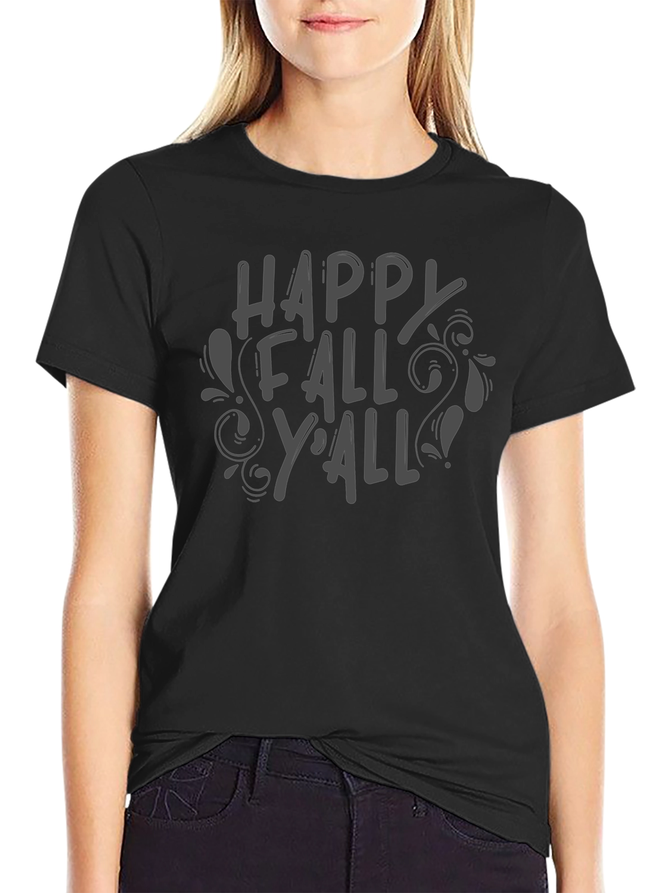 Happy Fall Yall Black T-Shirt