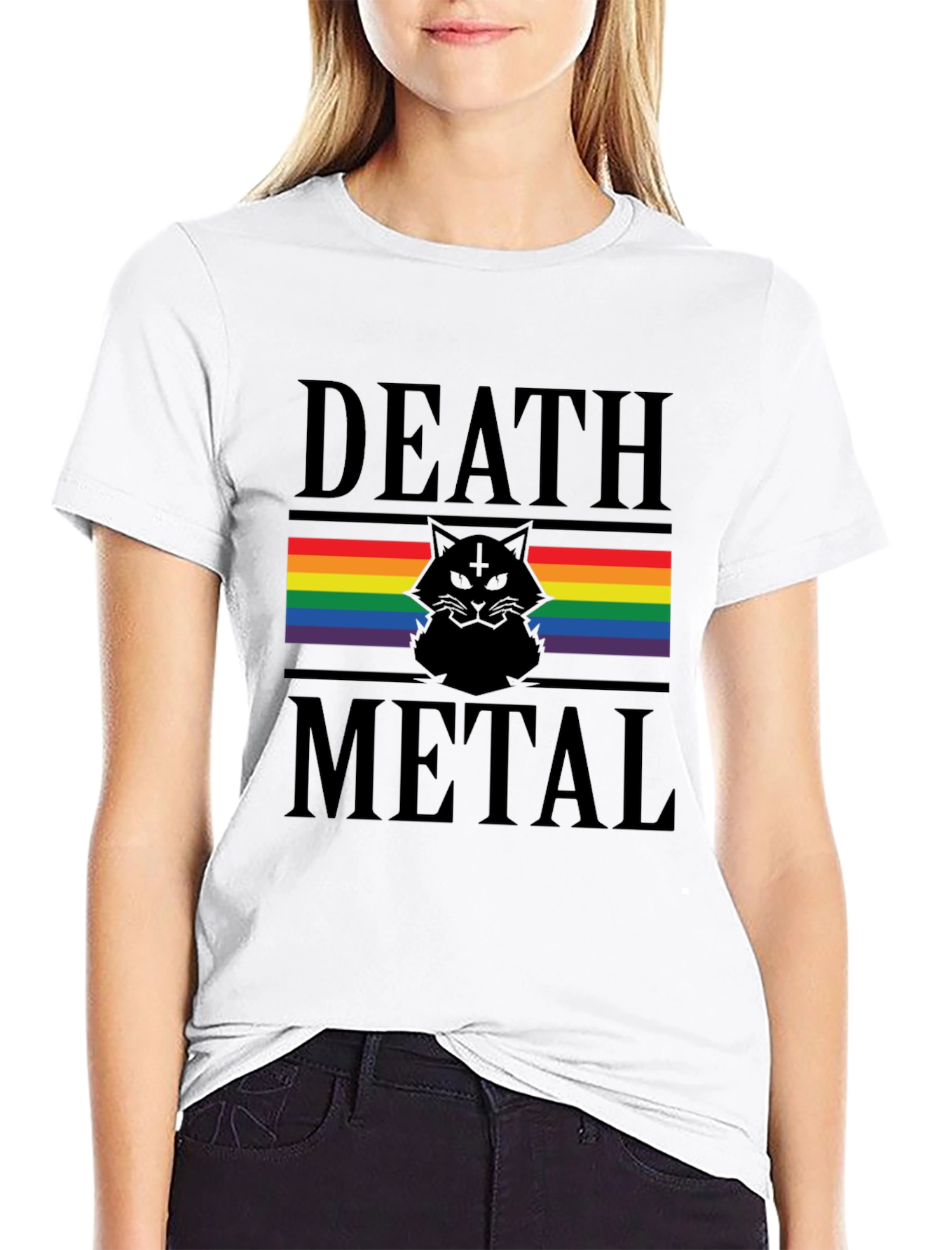 Death Metal Cat Rainbow Pride T-Shirt
