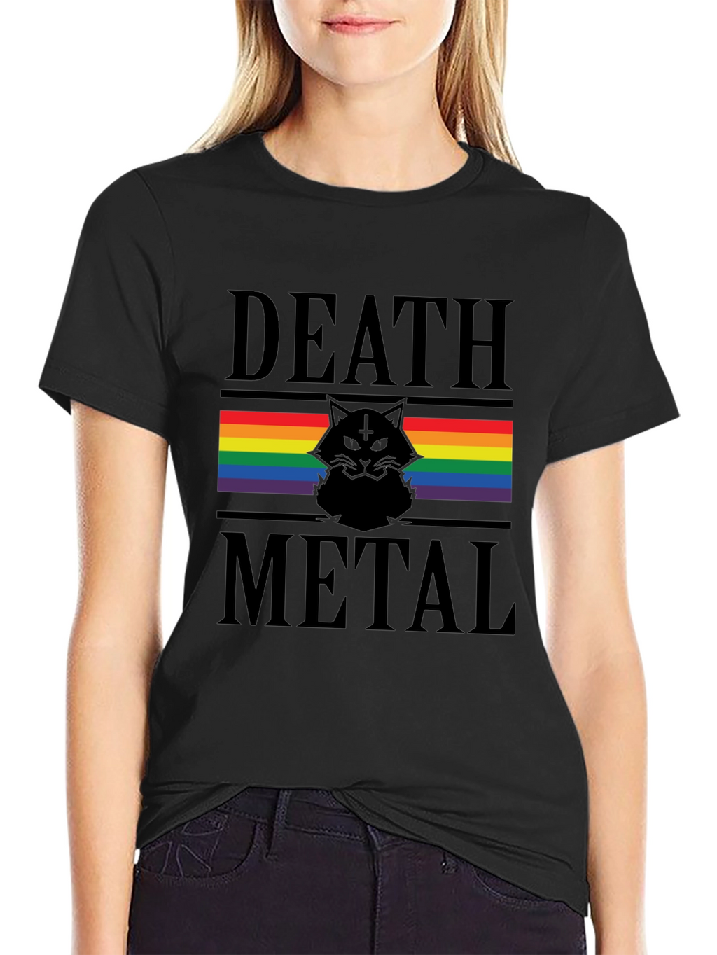Death Metal Cat Rainbow Pride T-Shirt