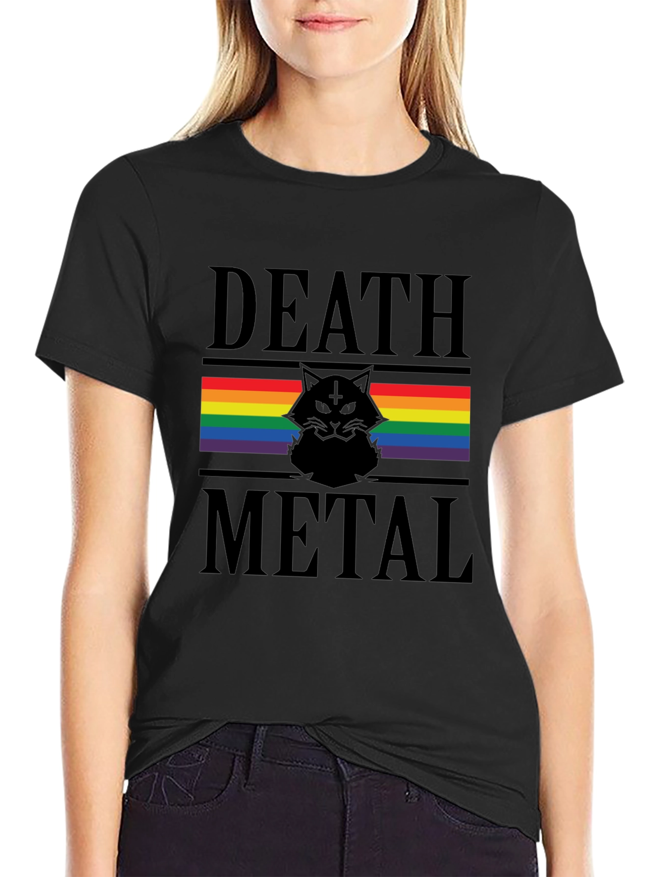 Death Metal Cat Rainbow Pride T-Shirt