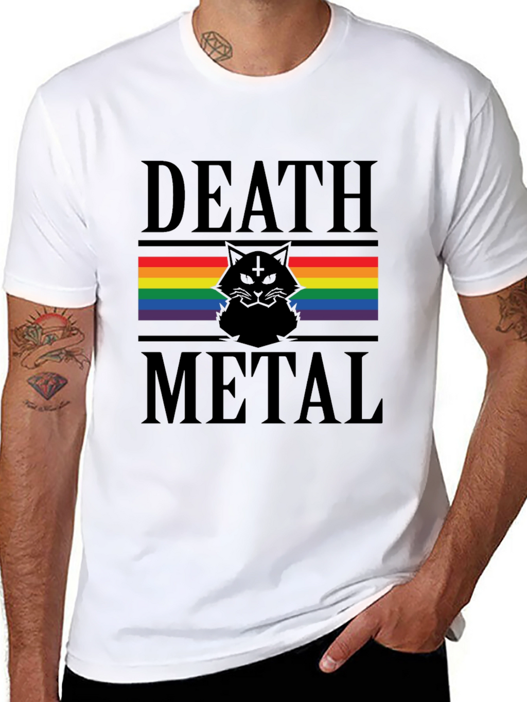 Death Metal Cat Rainbow Pride T-Shirt
