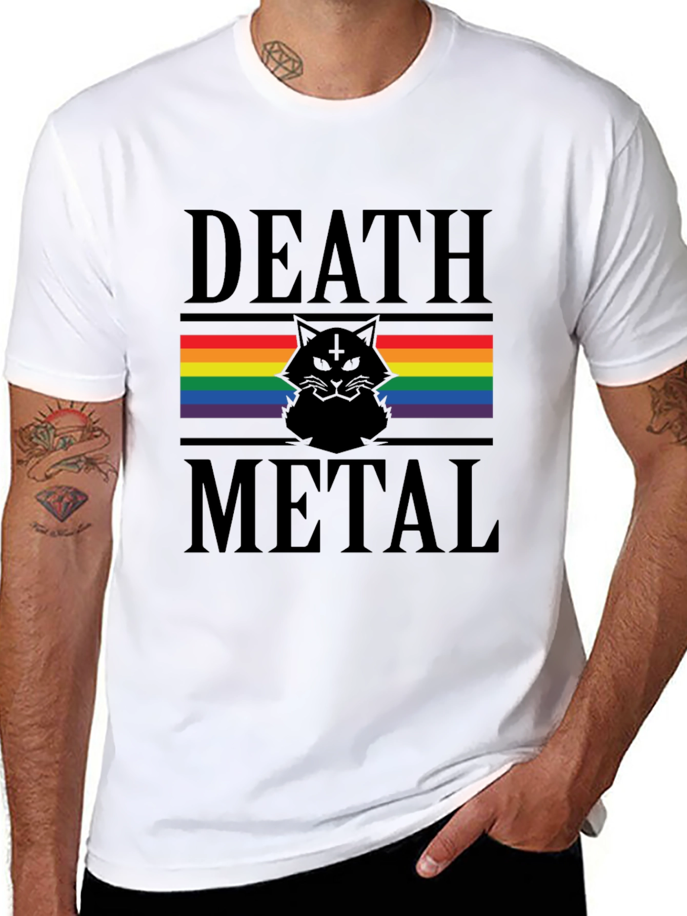 Death Metal Cat Rainbow Pride T-Shirt