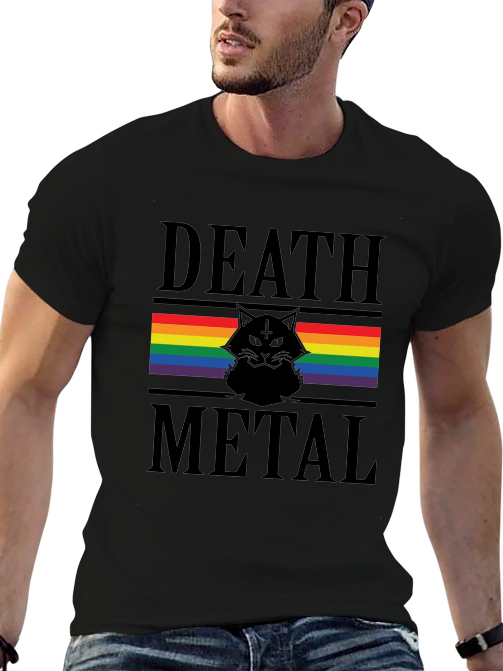 Death Metal Cat Rainbow Pride T-Shirt