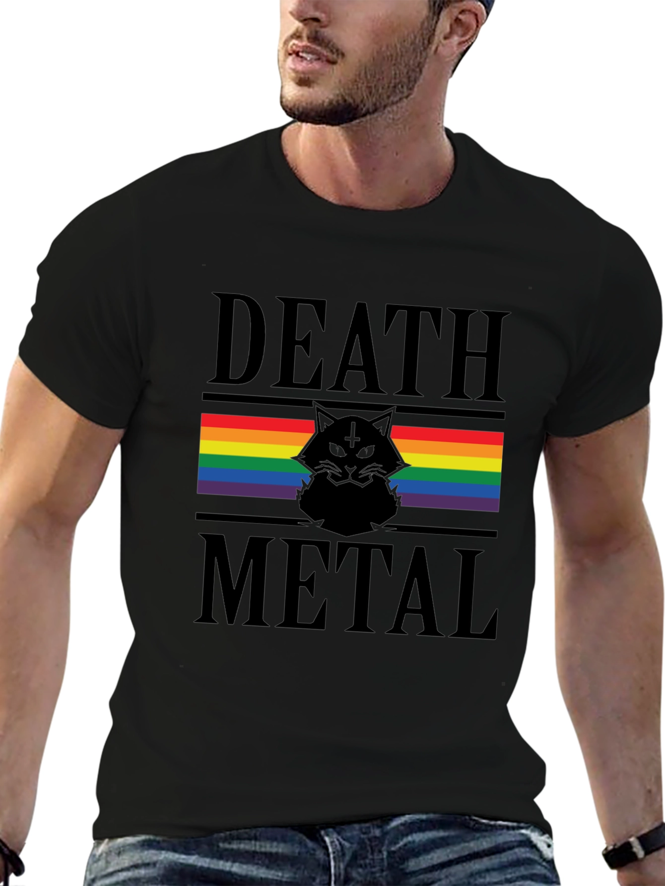 Death Metal Cat Rainbow Pride T-Shirt