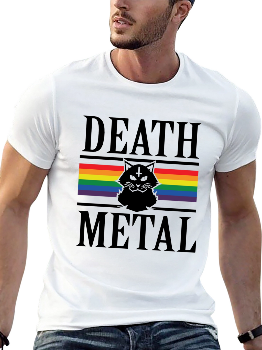 Death Metal Cat Rainbow Pride T-Shirt
