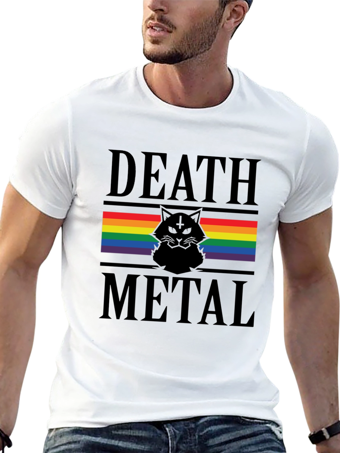 Death Metal Cat Rainbow Pride T-Shirt