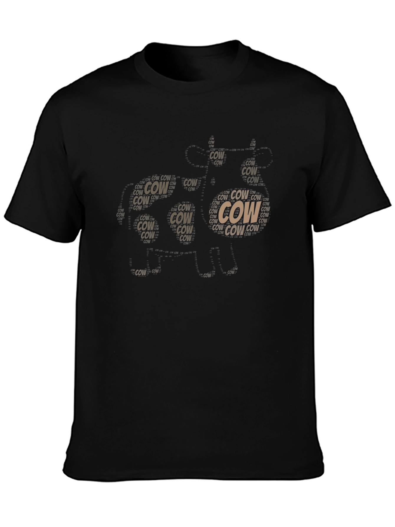 Cow Print T-Shirt - Black Short Sleeve Crew Neck