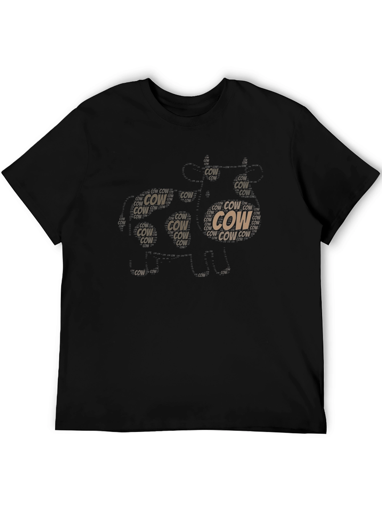 Cow Print T-Shirt - Black Short Sleeve Crew Neck