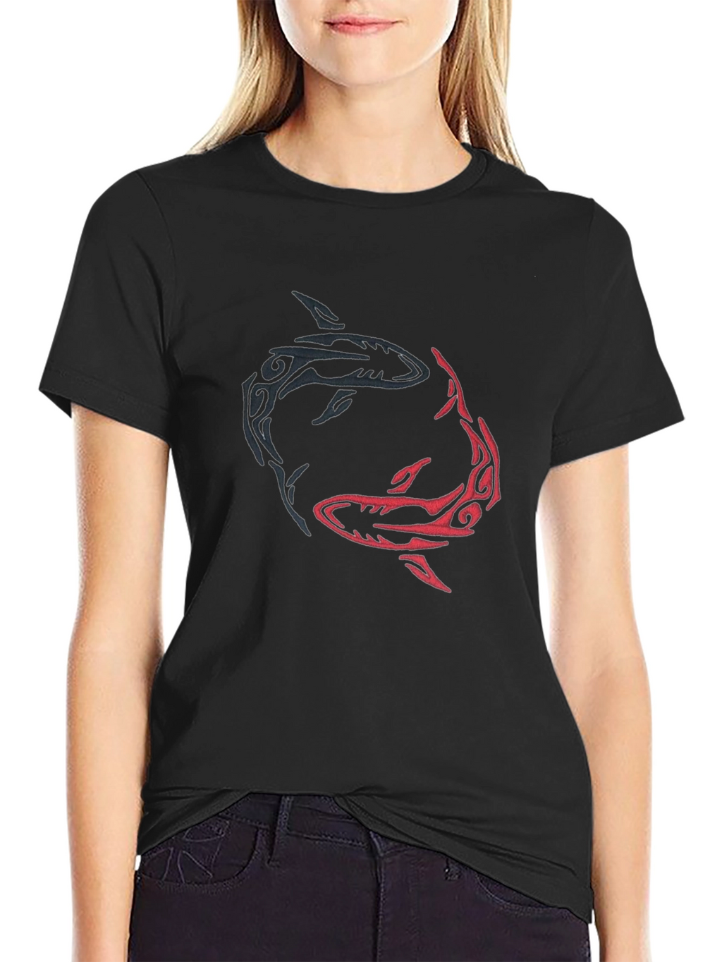 Yin Yang Sharks Graphic Tee - Black Cotton Blend