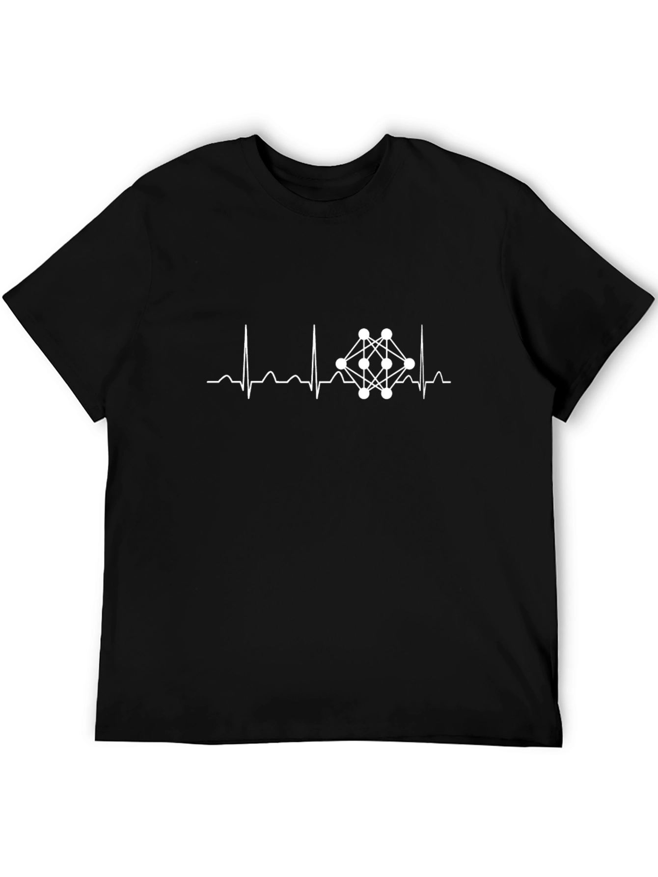 Neural Network Heartbeat T-Shirt - Black Cotton