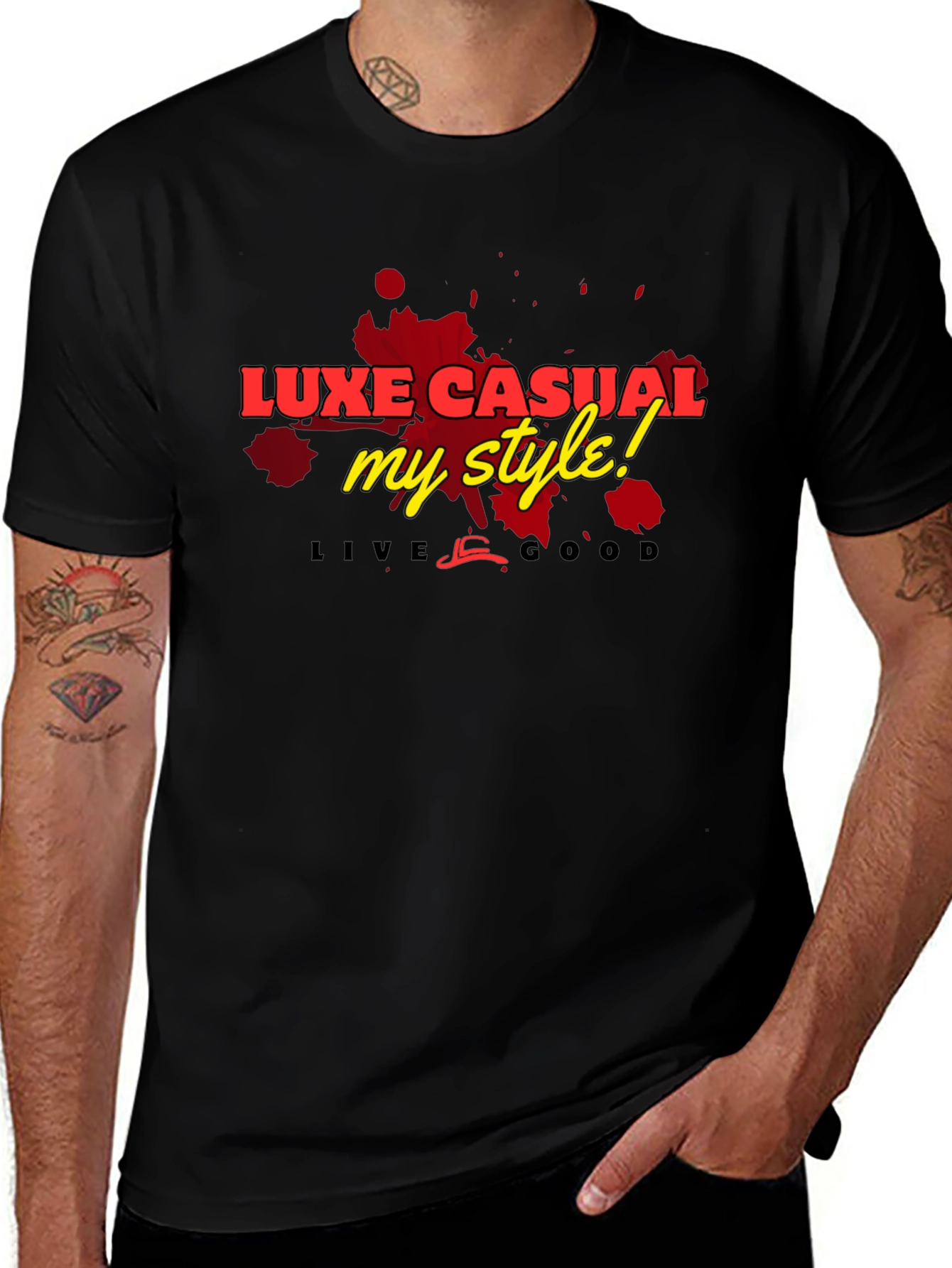 Luxe Casual Graphic Tee - Stylish Mens Black T-Shirt