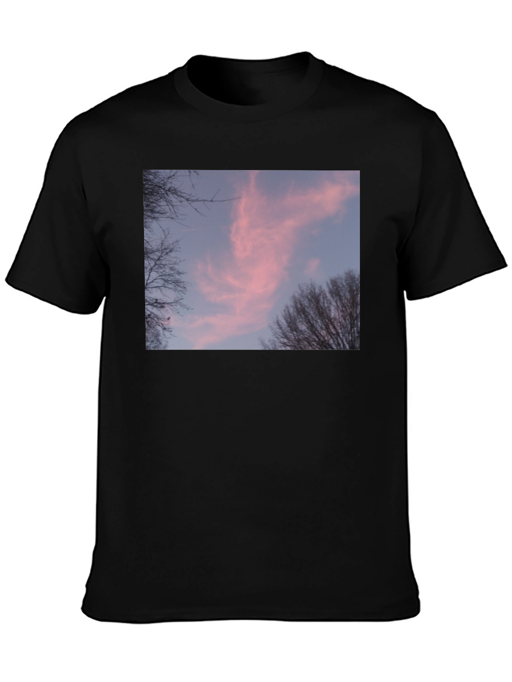 Pink Sunset Sky Graphic Black Tee Shirt