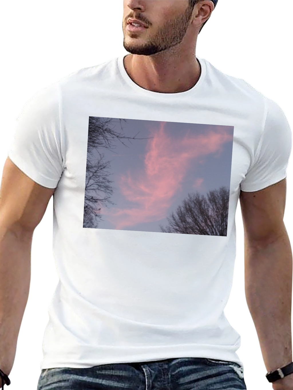 Pink Sunset Sky Graphic Black Tee Shirt