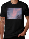 Pink Sunset Sky Graphic Black Tee Shirt