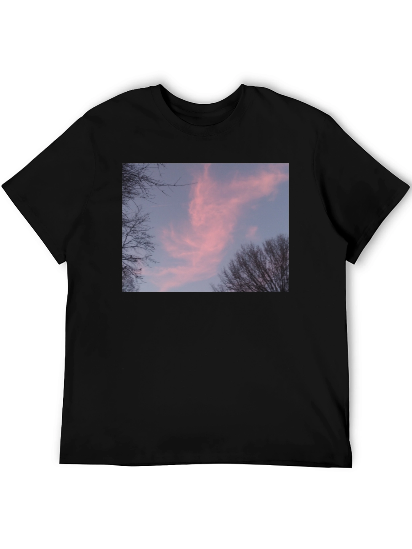 Pink Sunset Sky Graphic Black Tee Shirt