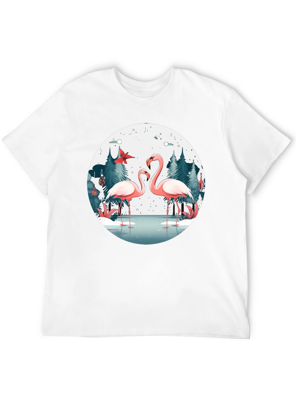 Flamingo Winter Scene Graphic T-Shirt