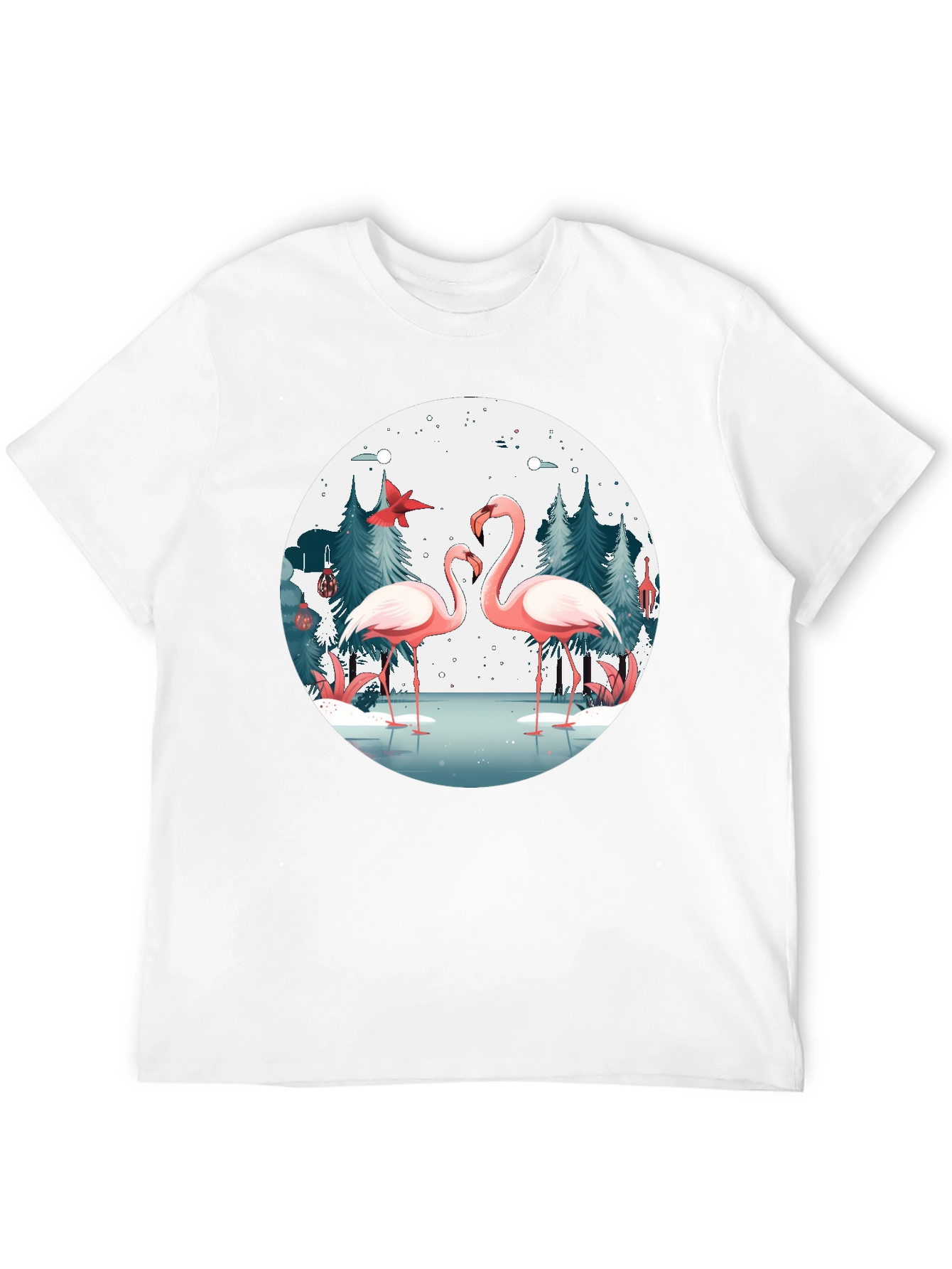 Flamingo Winter Scene Graphic T-Shirt