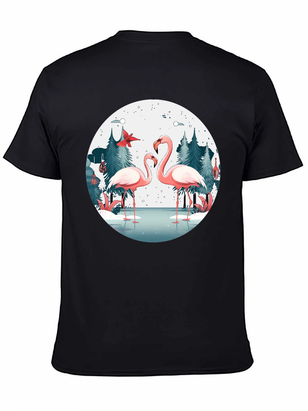 Flamingo Winter Scene Graphic T-Shirt