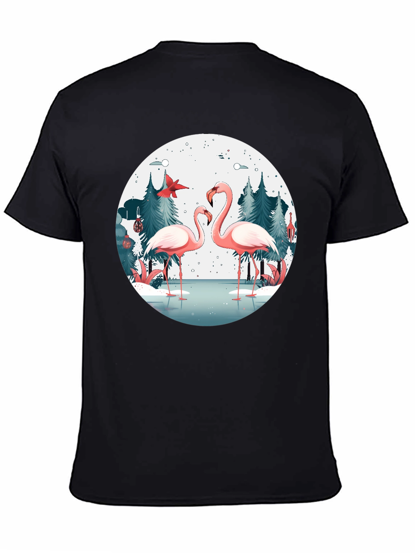 Flamingo Winter Scene Graphic T-Shirt