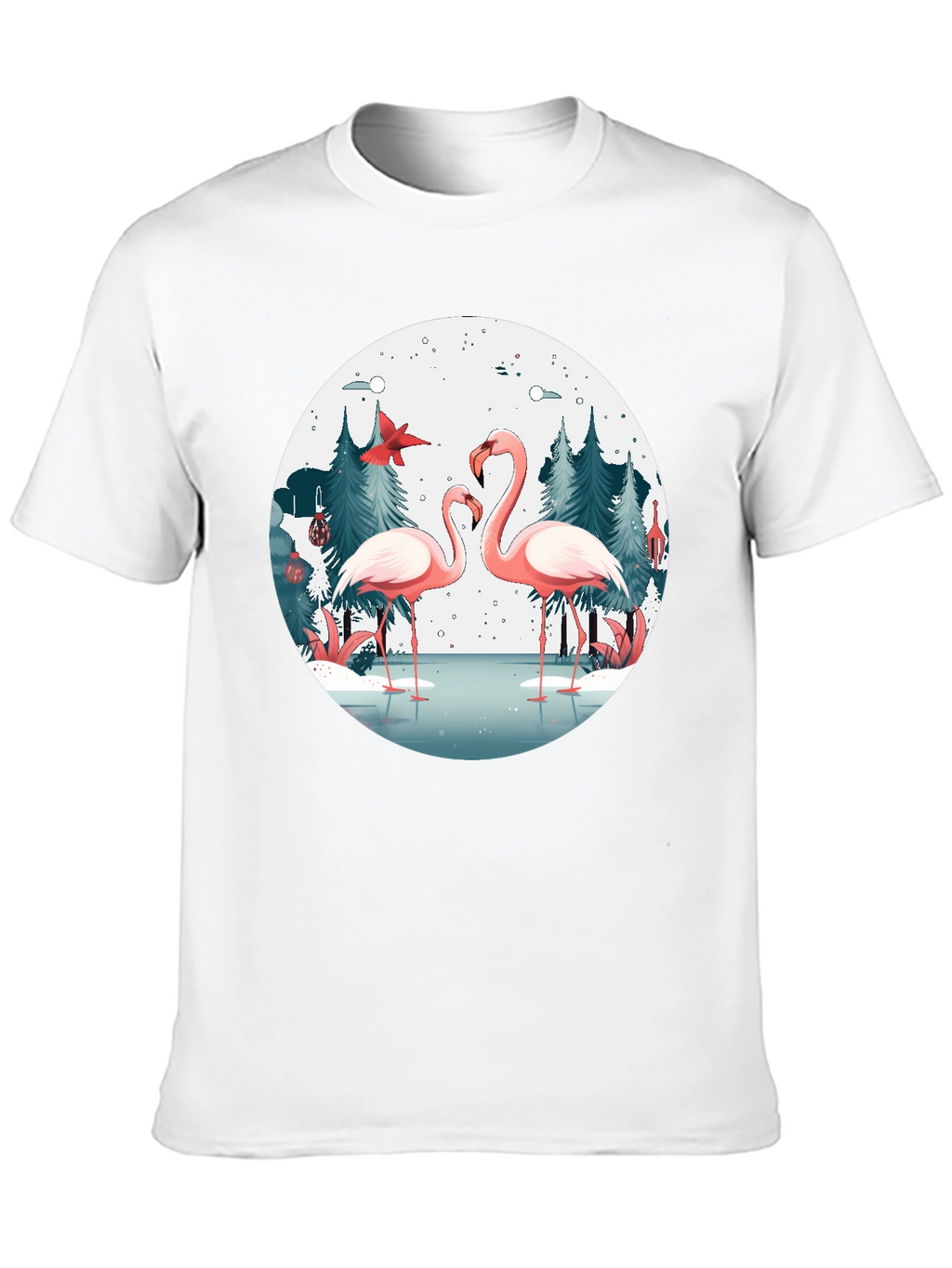 Flamingo Winter Scene Graphic T-Shirt