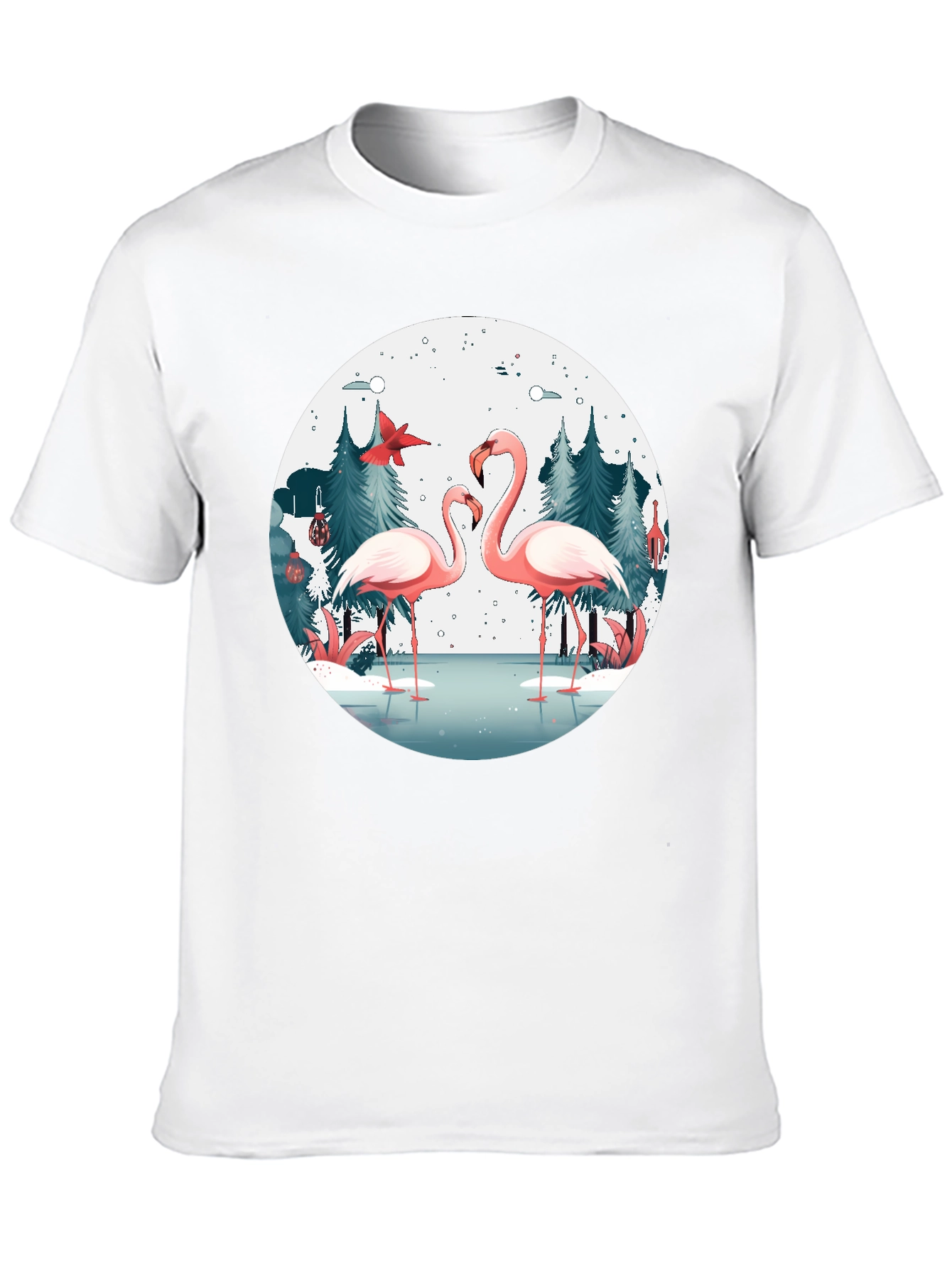 Flamingo Winter Scene Graphic T-Shirt