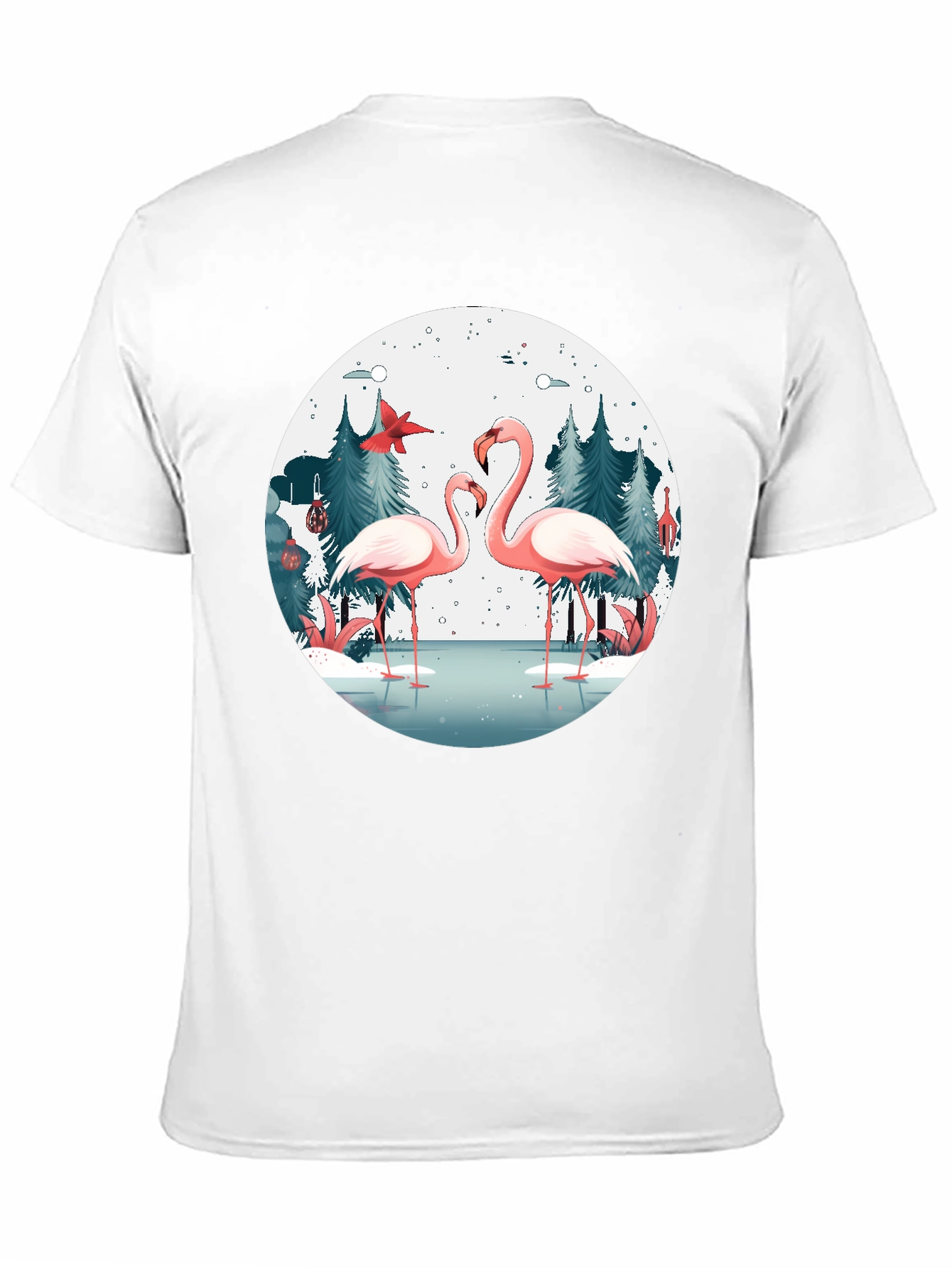 Flamingo Winter Scene Graphic T-Shirt