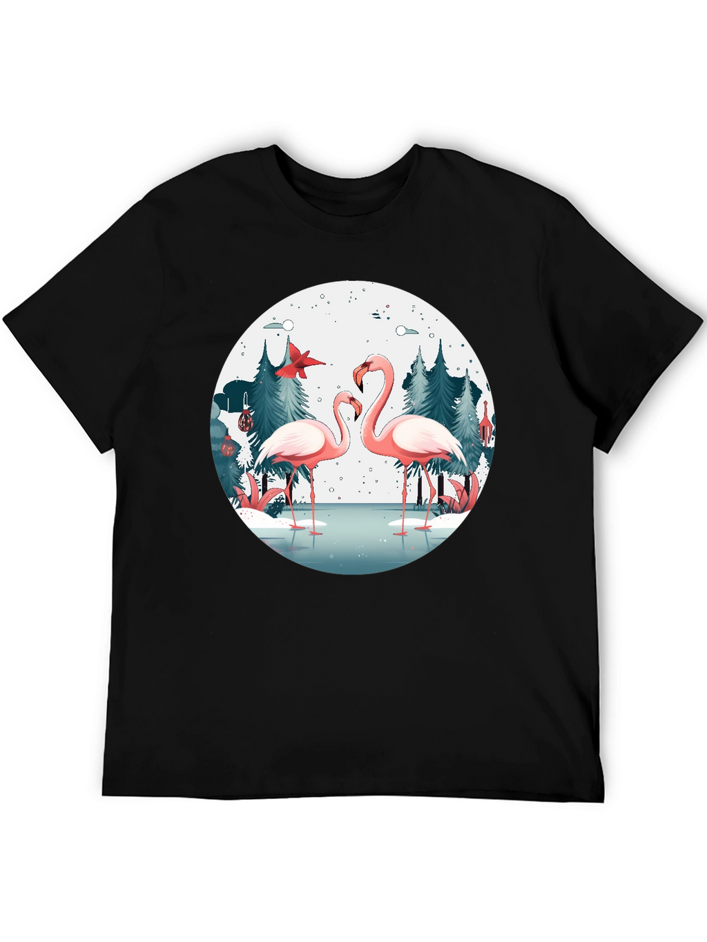 Flamingo Winter Scene Graphic T-Shirt