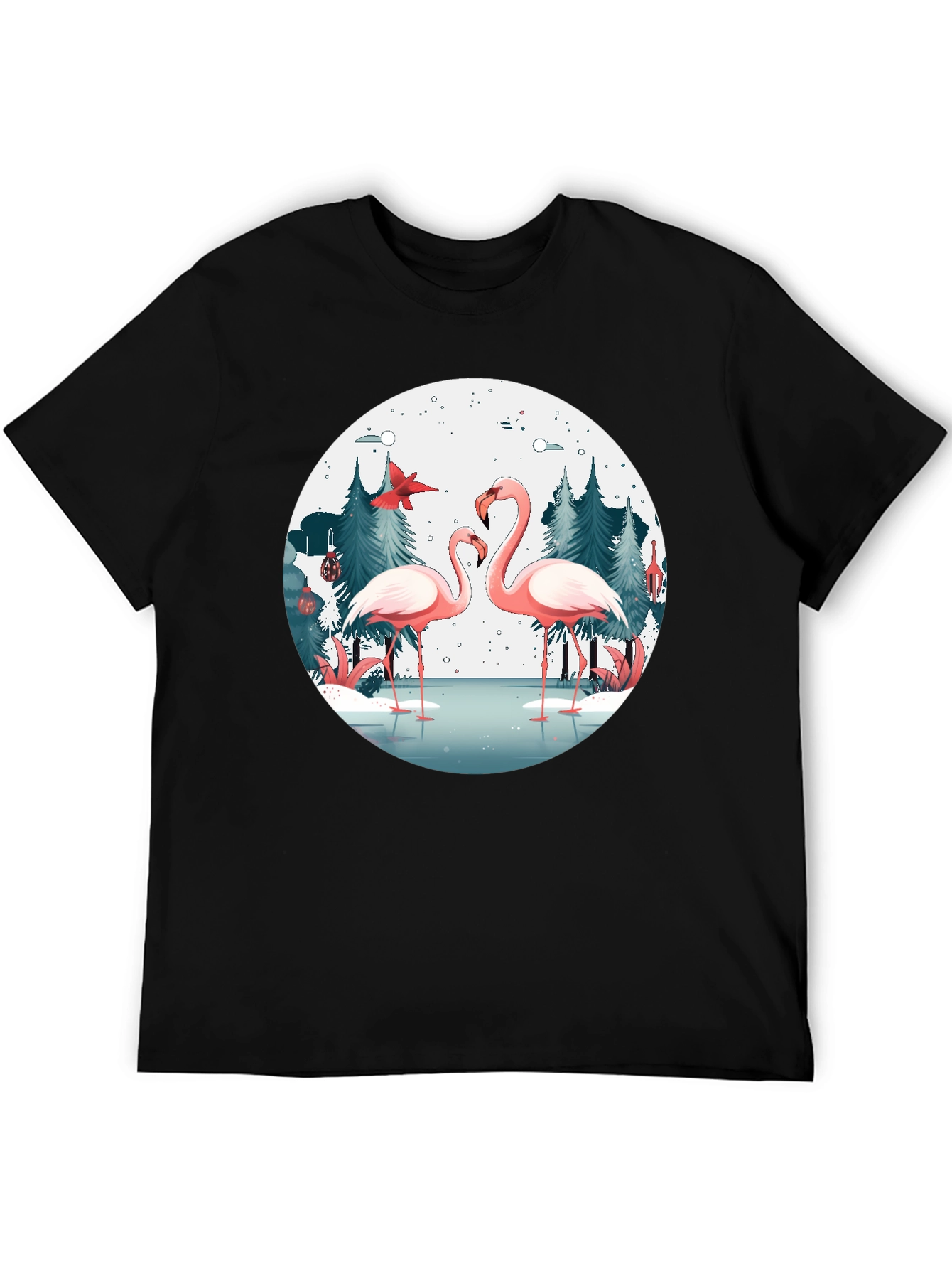 Flamingo Winter Scene Graphic T-Shirt