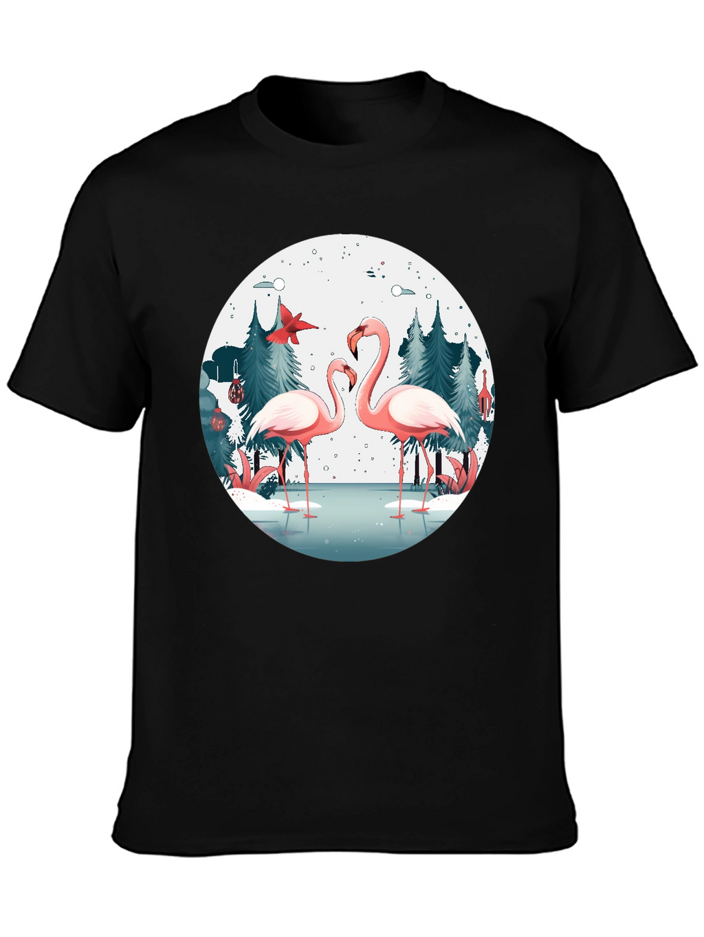 Flamingo Winter Scene Graphic T-Shirt