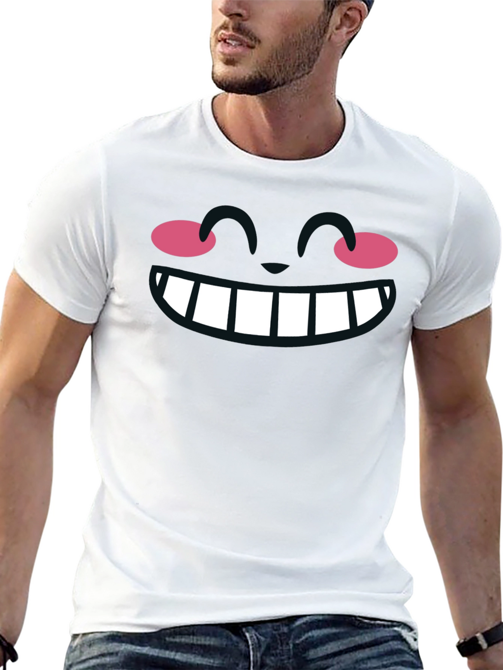Cartoon Smile Graphic Black T-Shirt