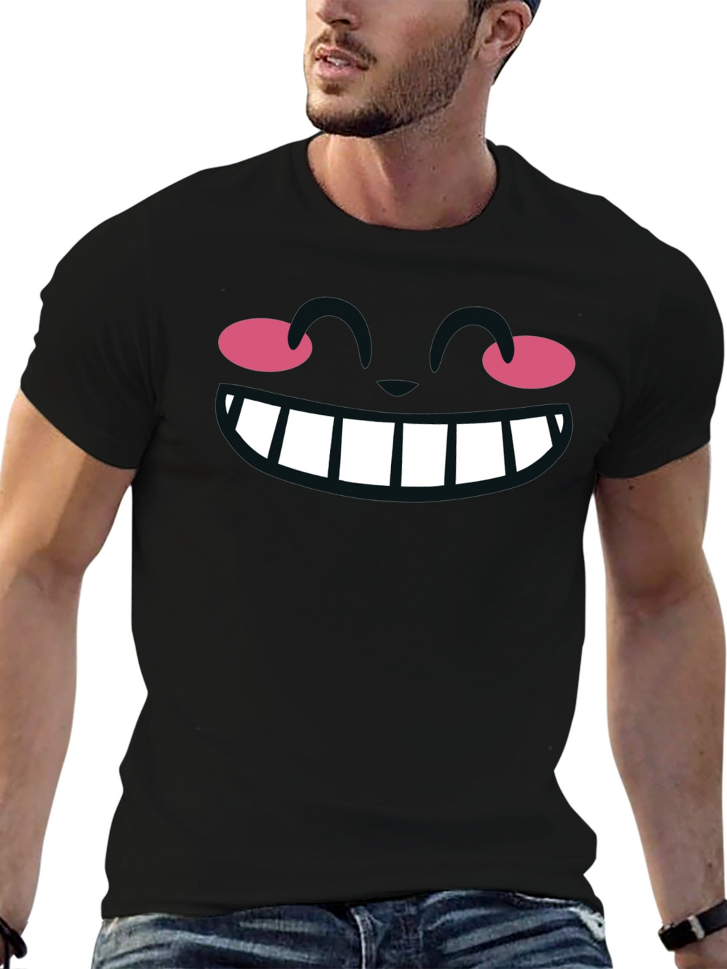 Cartoon Smile Graphic Black T-Shirt