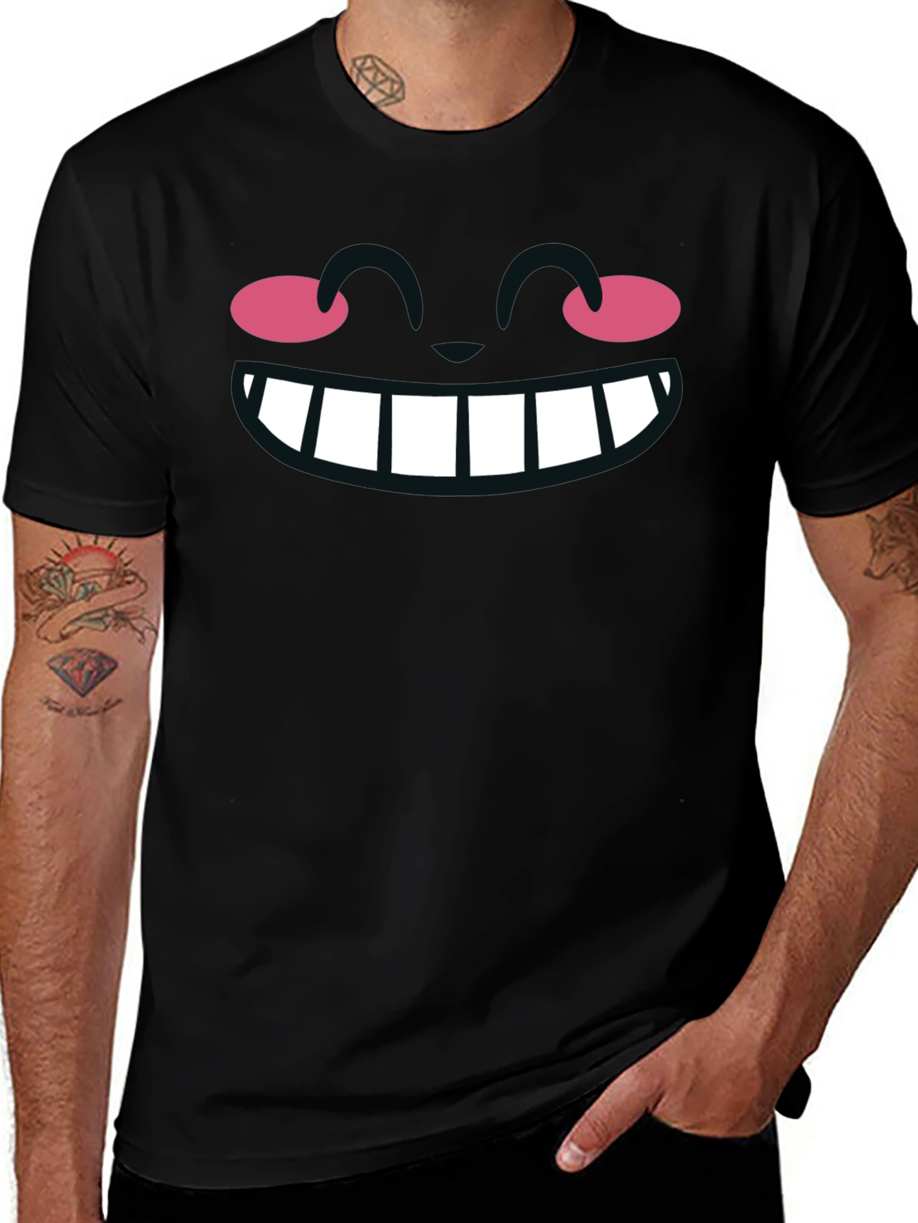 Cartoon Smile Graphic Black T-Shirt