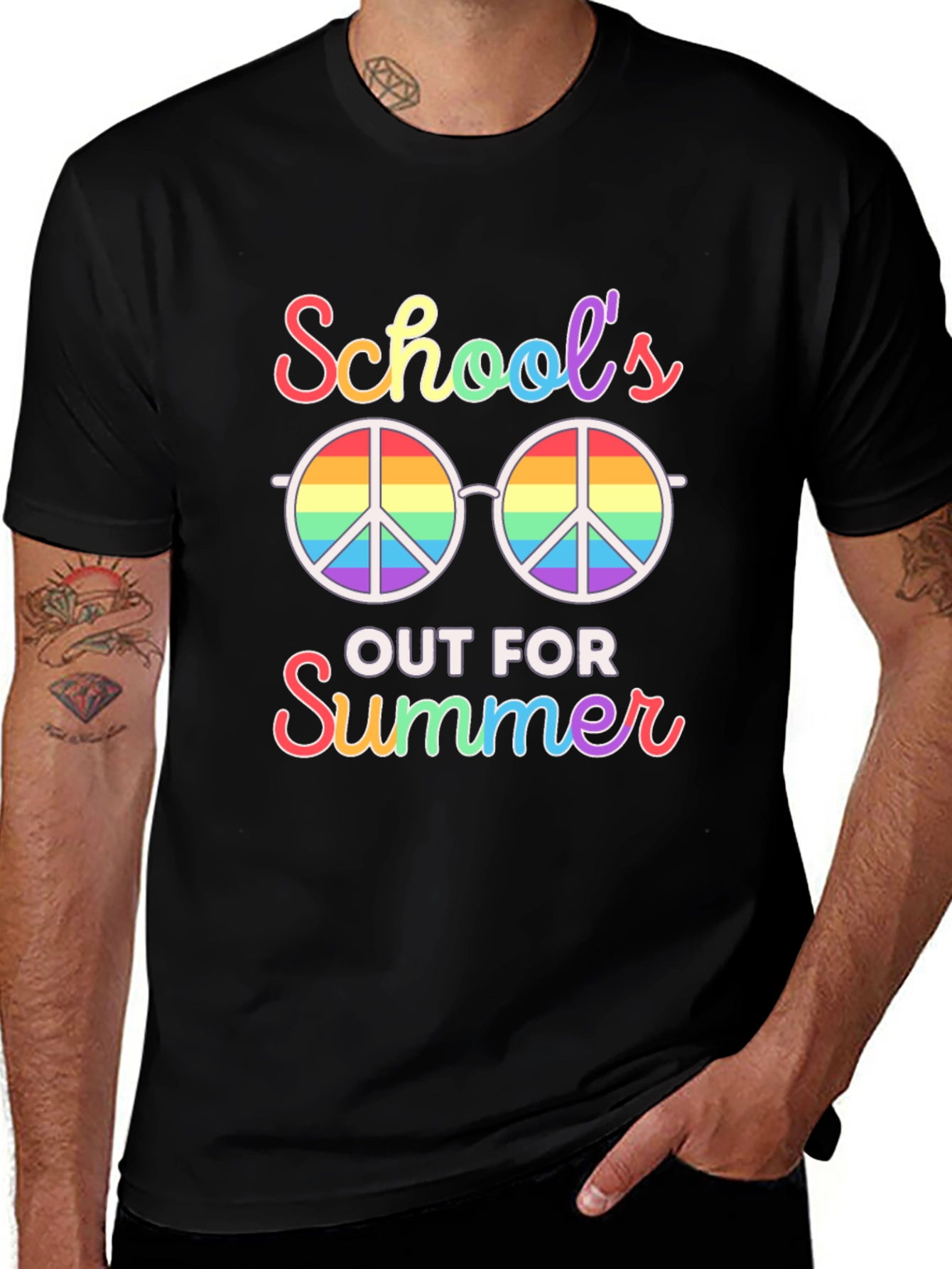 Schools Out Summer T-Shirt: Rainbow Peace Glasses Tee