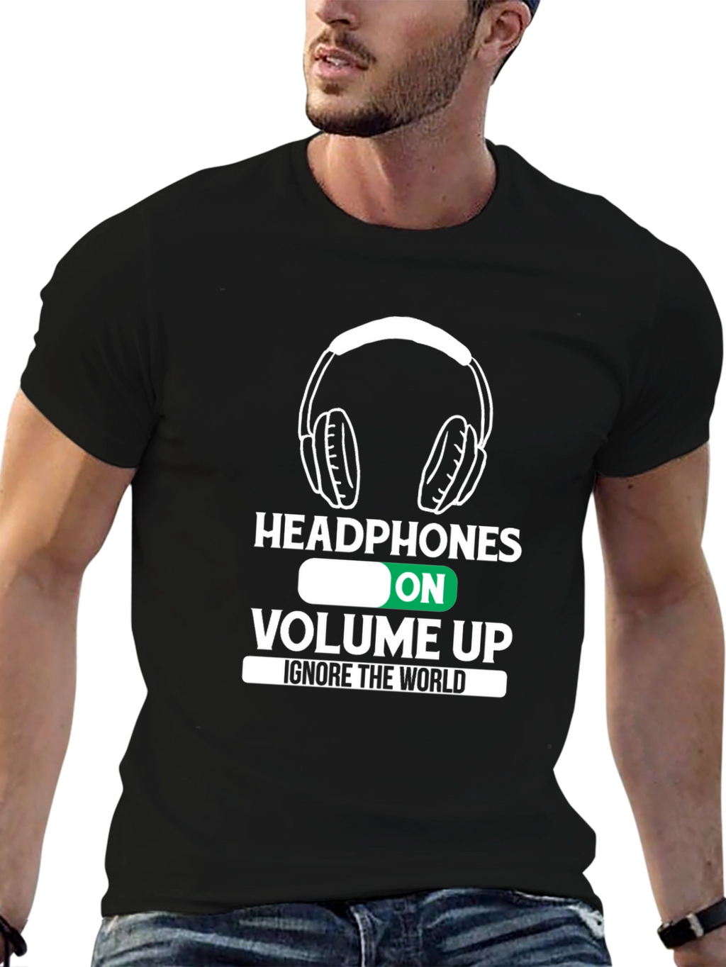 Headphones On Volume Up Black T-Shirt