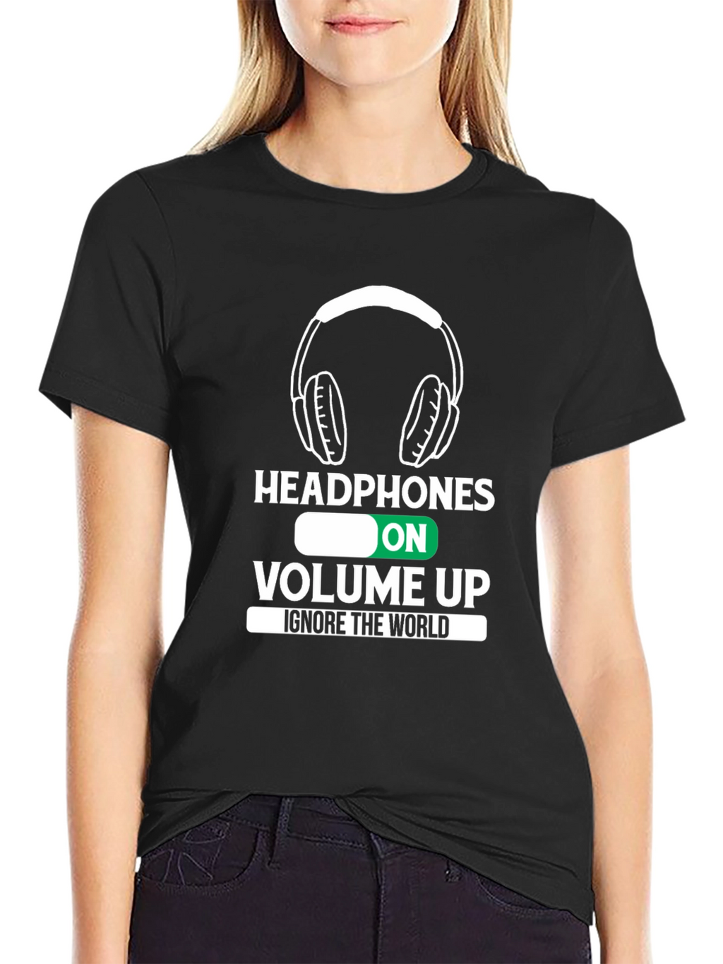 Headphones On Volume Up Black T-Shirt