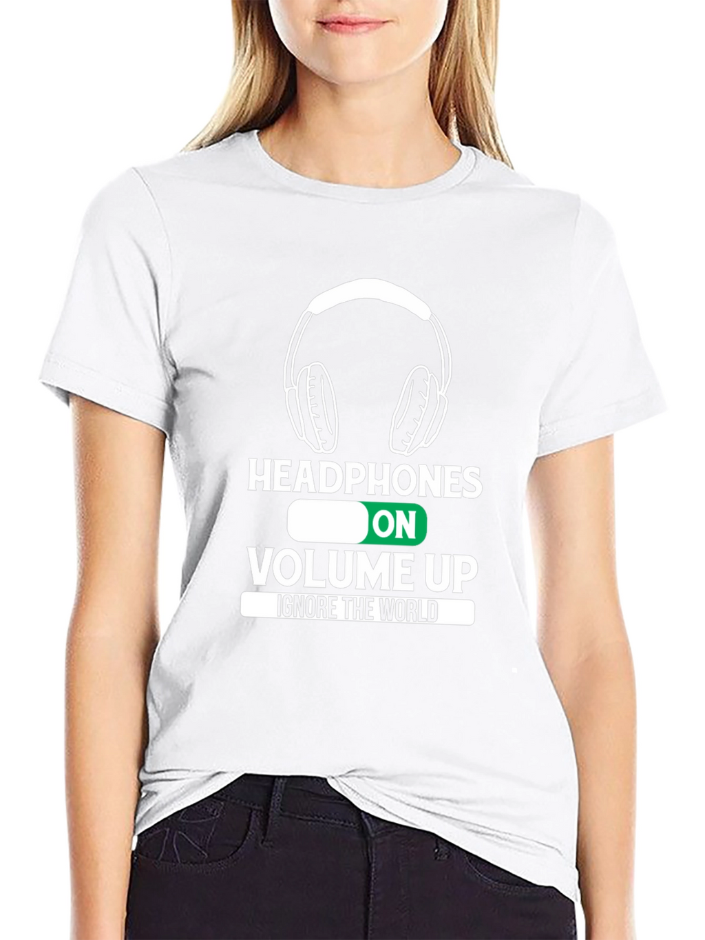 Headphones On Volume Up Black T-Shirt
