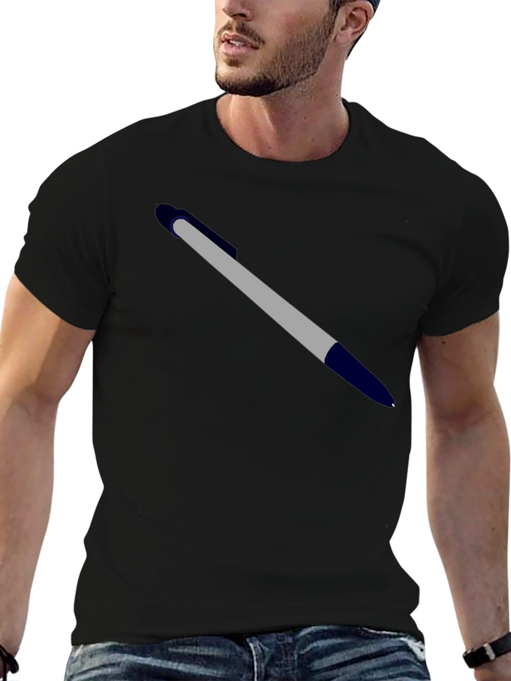 Mens Black T-Shirt - Pen Design