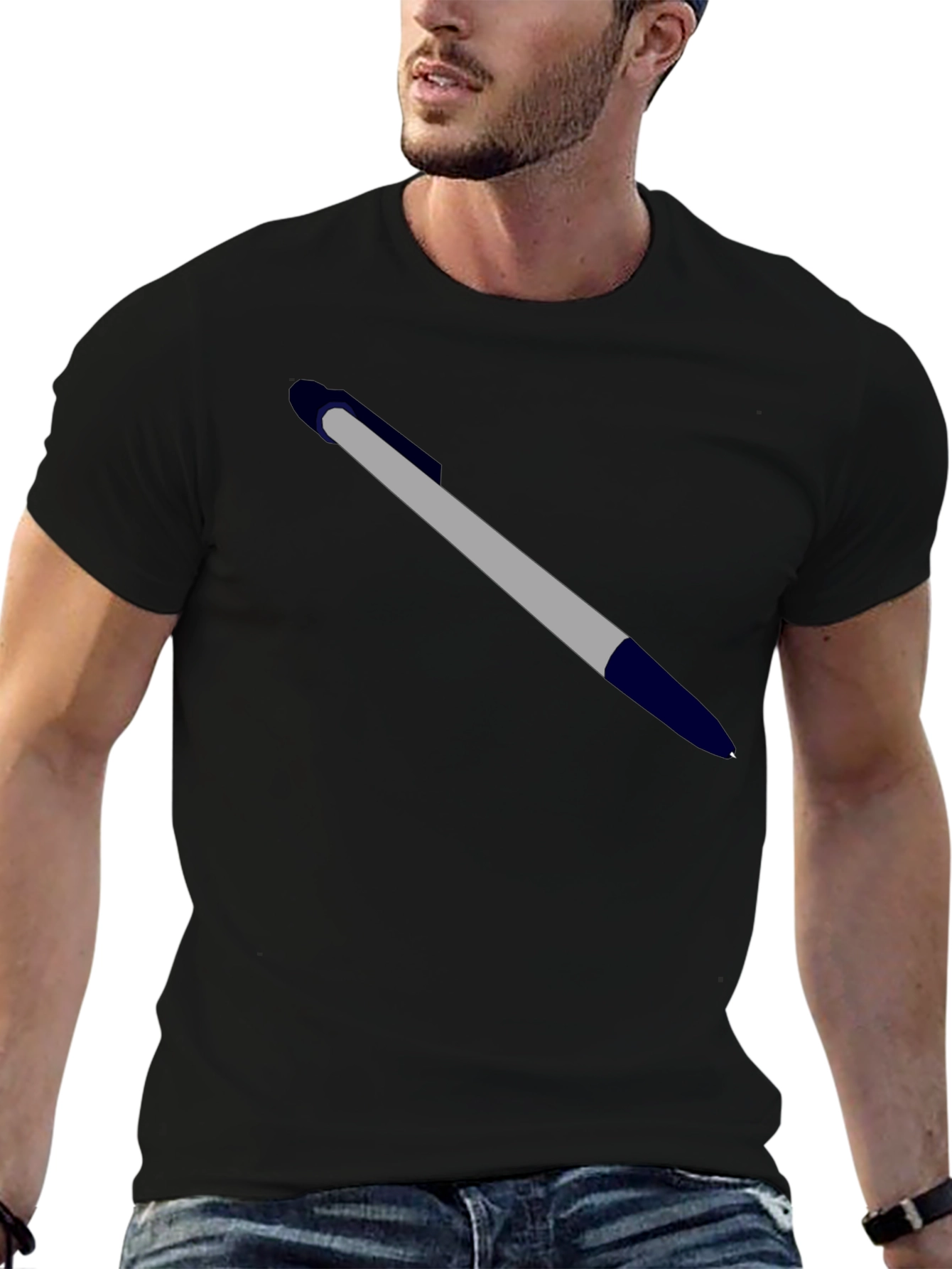 Mens Black T-Shirt - Pen Design