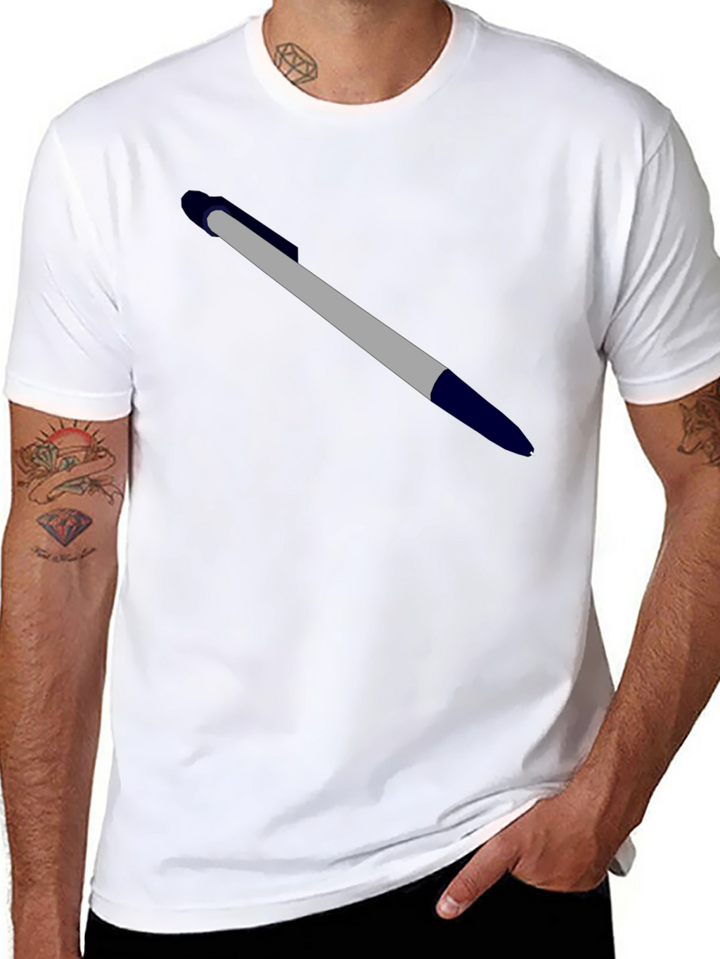 Mens Black T-Shirt - Pen Design