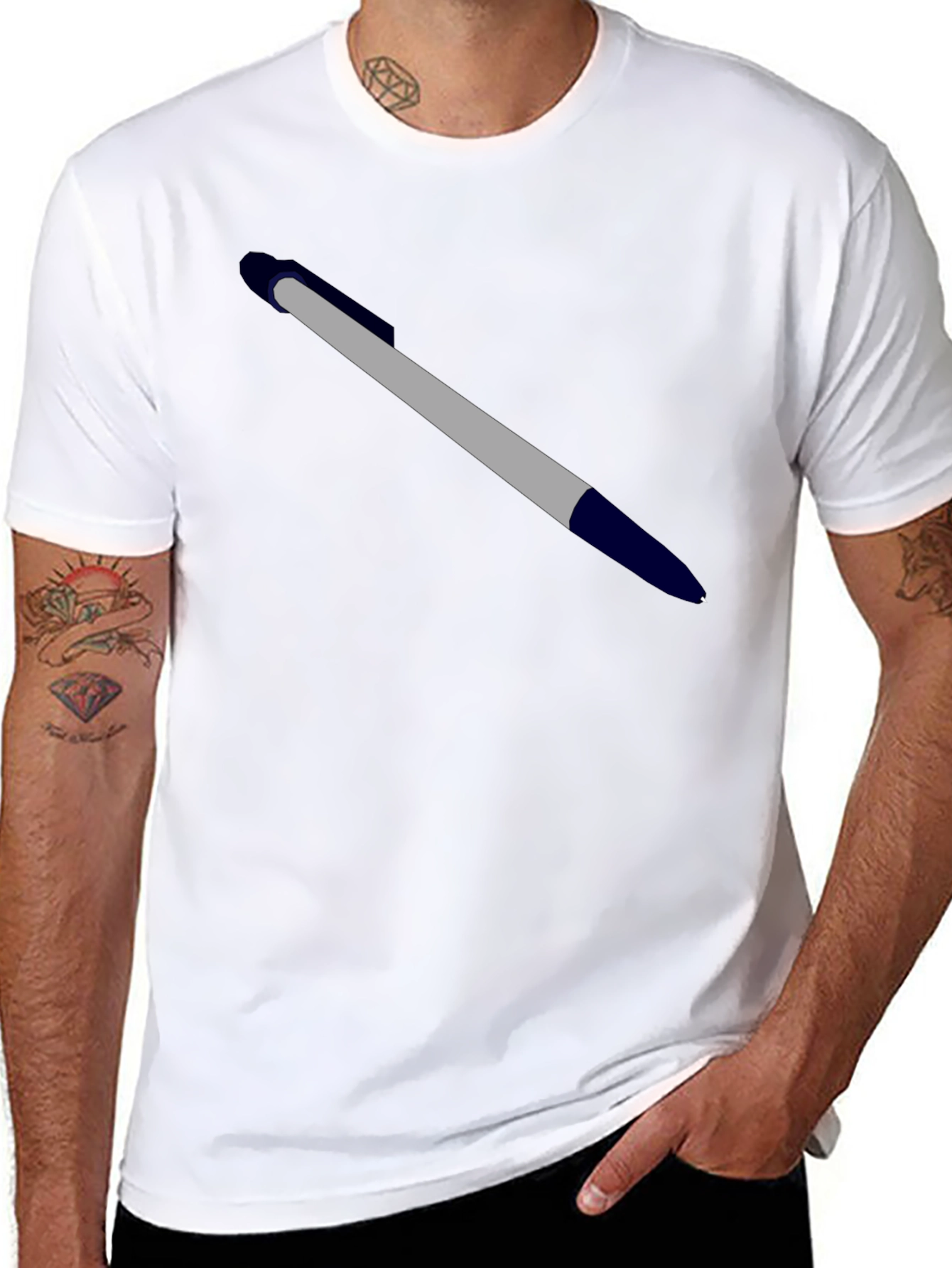 Mens Black T-Shirt - Pen Design