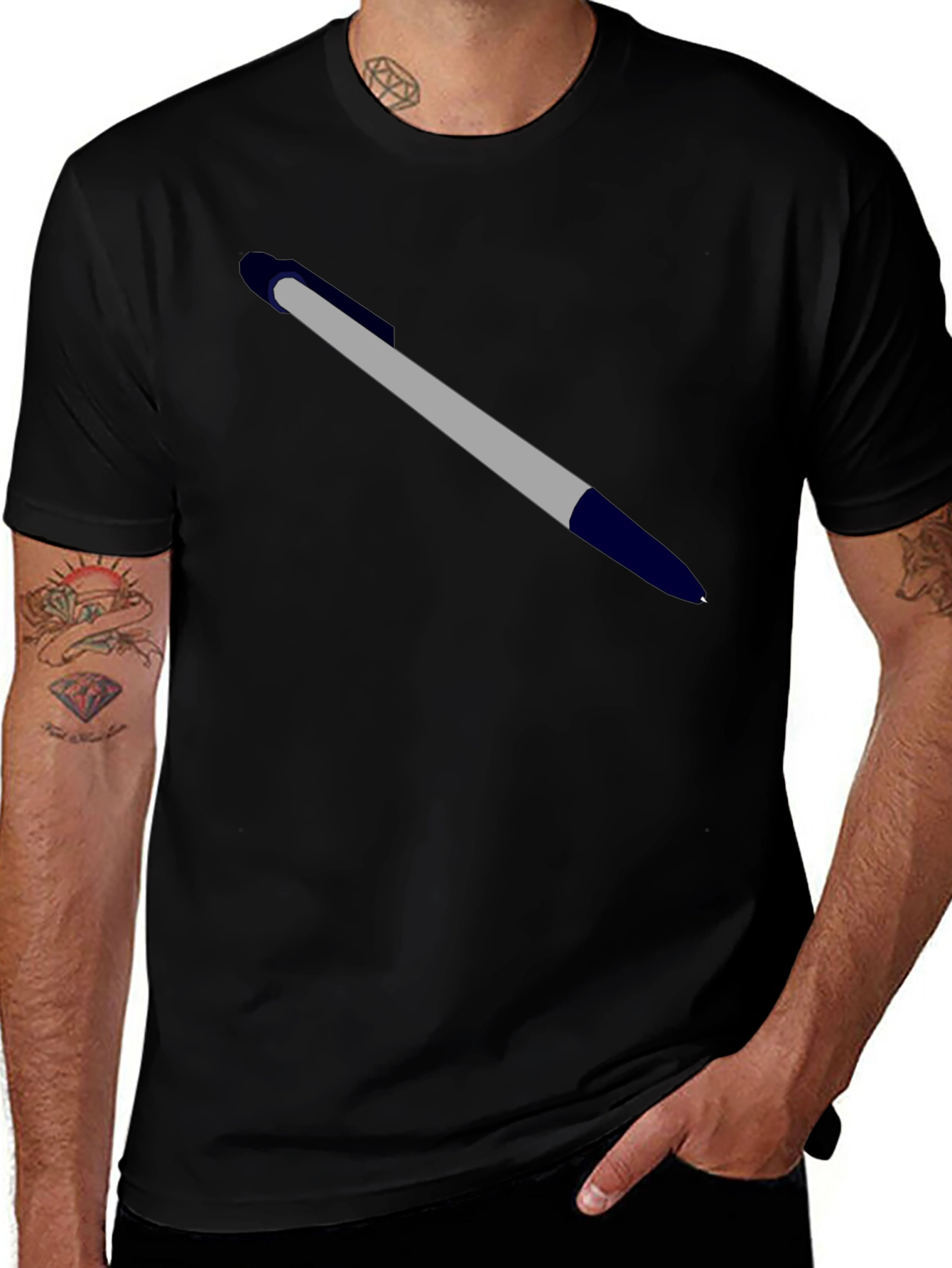 Mens Black T-Shirt - Pen Design