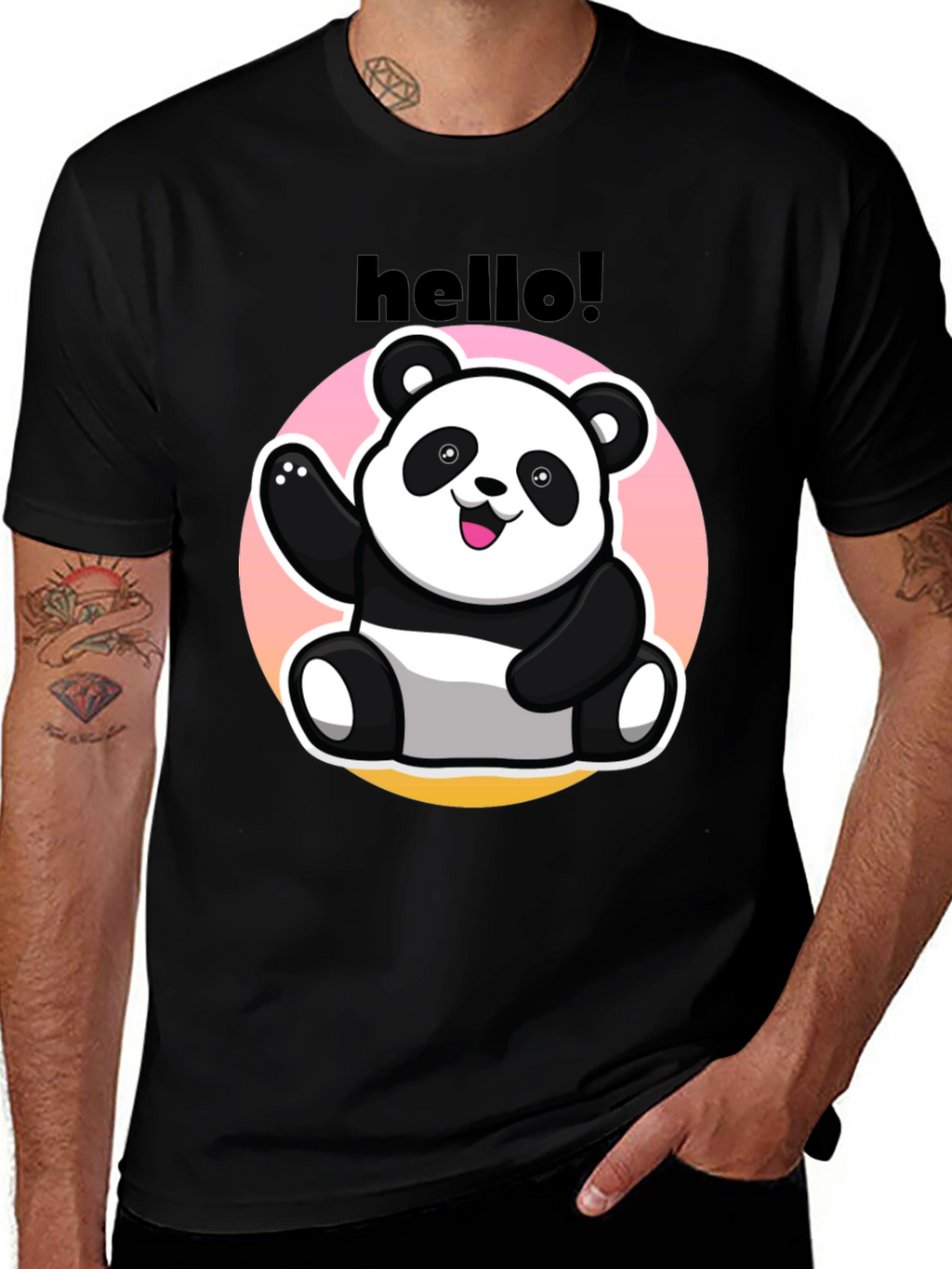 Hello Panda Graphic Tee - Casual Black T-Shirt