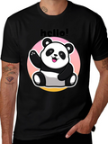 Hello Panda Graphic Tee - Casual Black T-Shirt