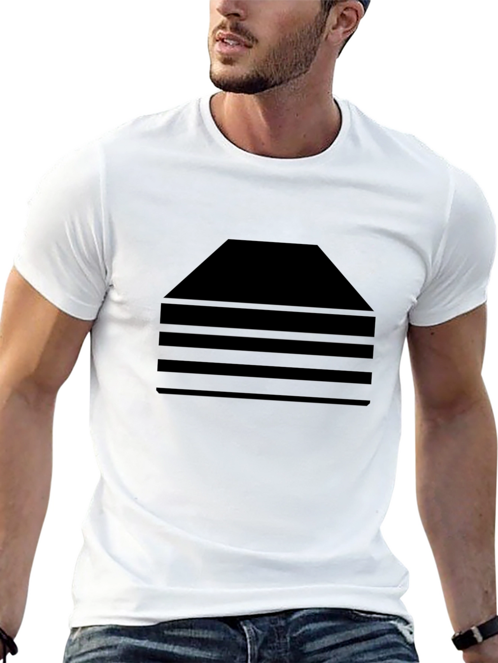 Modern Striped Graphic Tee - Black