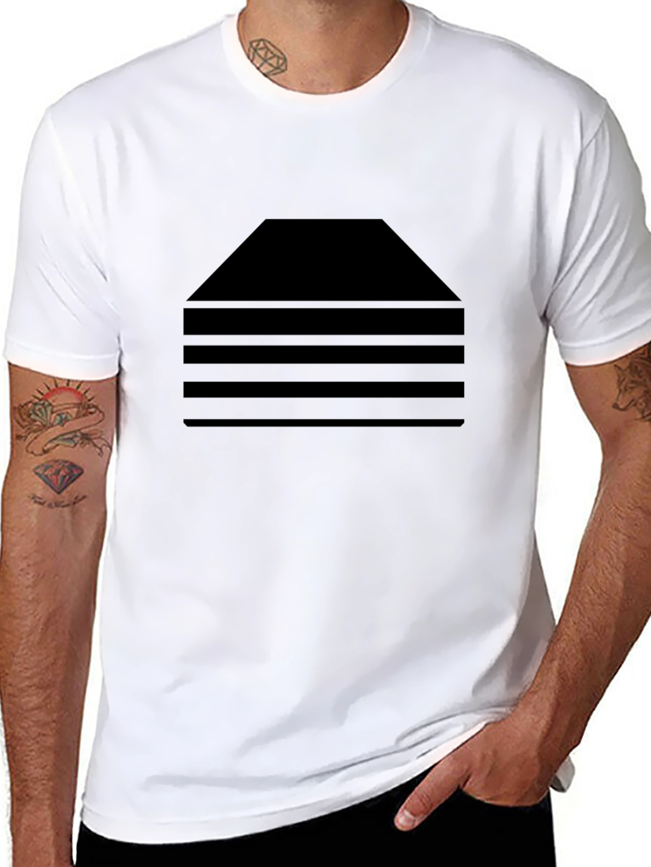 Modern Striped Graphic Tee - Black