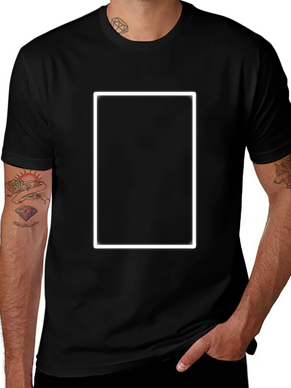 Black T-Shirt with White Rectangle