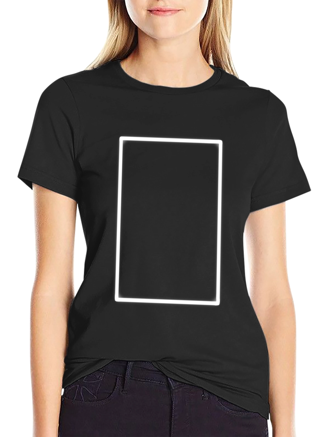Black T-Shirt with White Rectangle