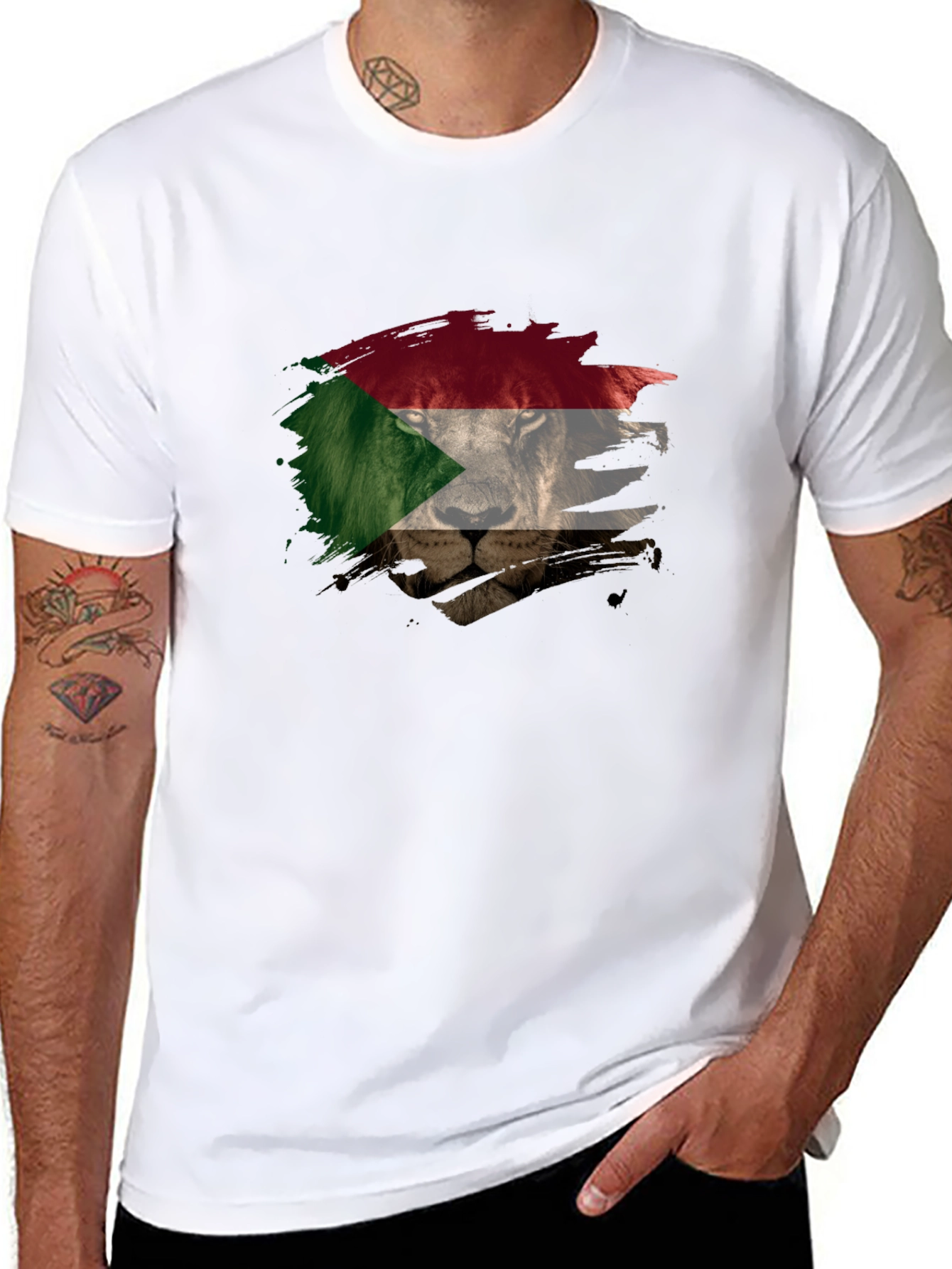 Sudan Flag Lion Graphic T-Shirt - Mens Black Tee
